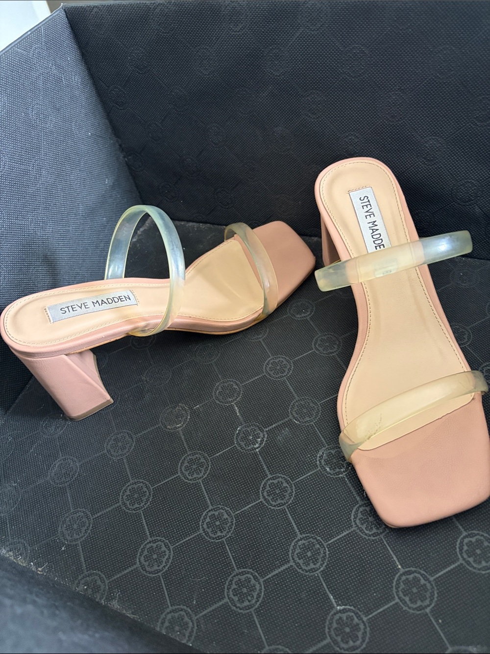 Steve Madden Pink Block Heel Mules with Transparent Straps